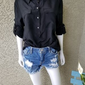 Black Long Sleeve Silk Top